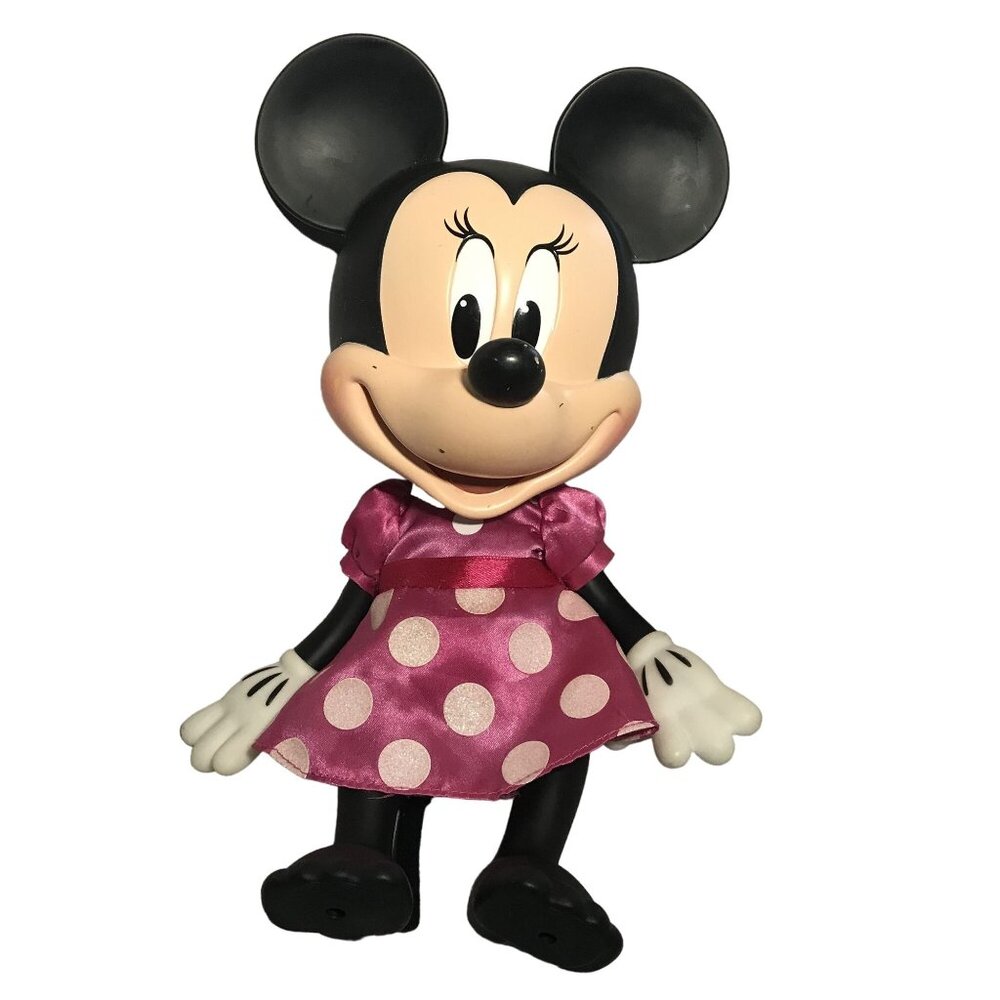 Disney Store Talking Minnie Mouse Doll In Pink Polka Dot Dress Works Cute